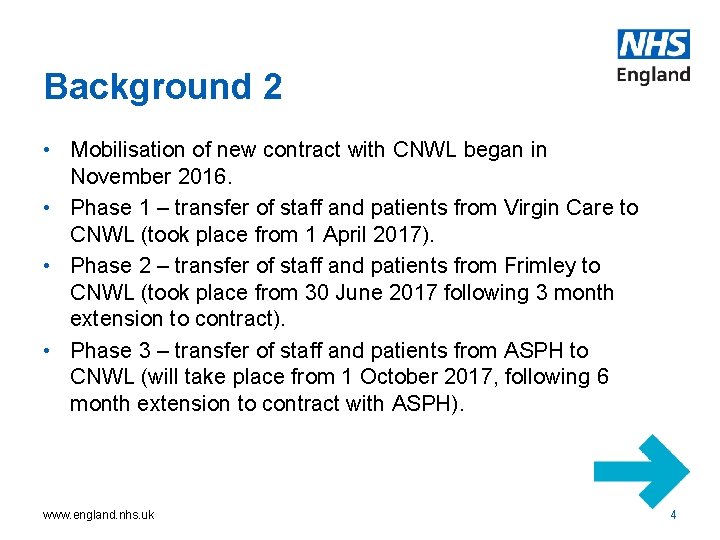 Background 2 • Mobilisation of new contract with CNWL began in November 2016. •