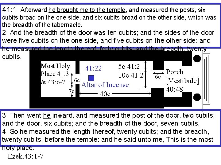 41: 1 Afterward he brought me to the temple, and measured the posts, six 41: 1 Afterward he brought me to the temple, and measured the posts, six