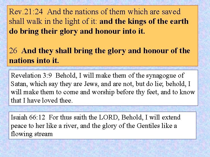 Rev. 21: 24 And the nations of them which are saved shall walk in Rev. 21: 24 And the nations of them which are saved shall walk in