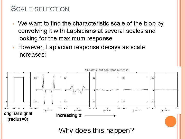 SCALE SELECTION • • We want to find the characteristic scale of the blob