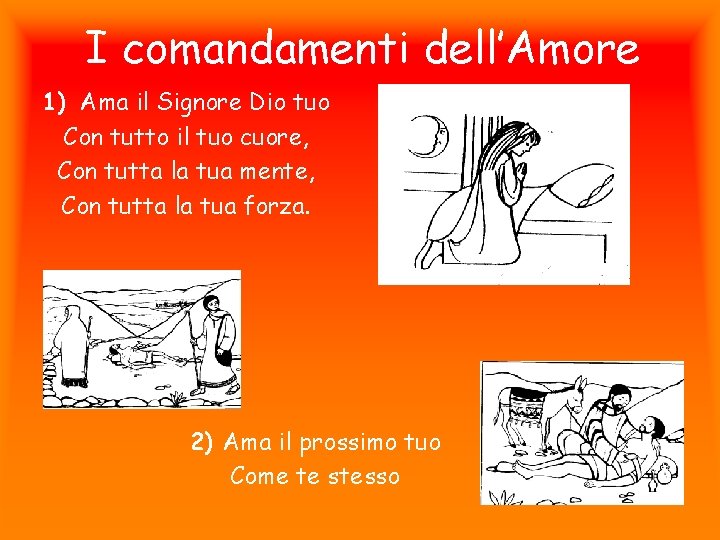 I comandamenti dell’Amore 1) Ama il Signore Dio tuo Con tutto il tuo cuore,