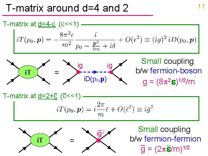 T-matrix around d=4 and 2 11 T-matrix at d=4 - ( <<1) ig =