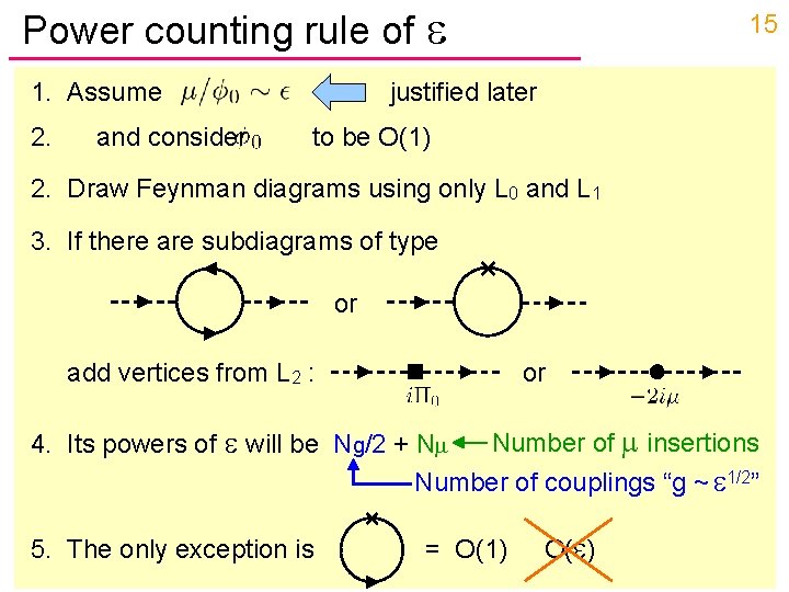 Power counting rule of 1. Assume 2. 15 justified later and consider to be