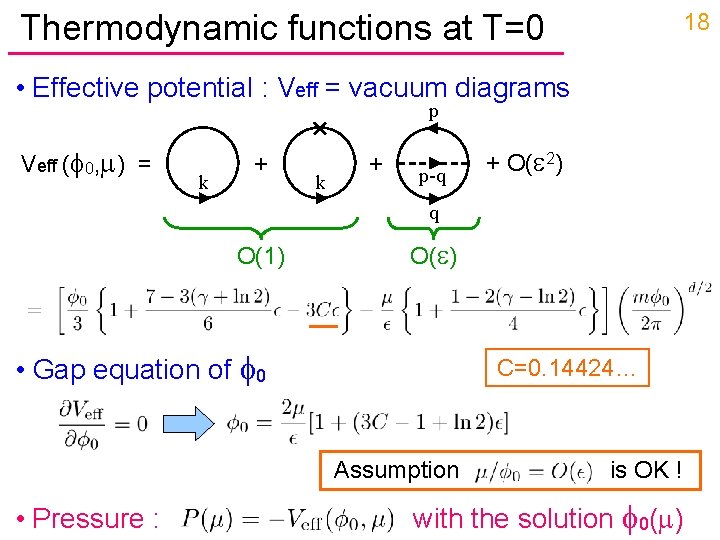 Thermodynamic functions at T=0 18 • Effective potential : Veff = vacuum diagrams p