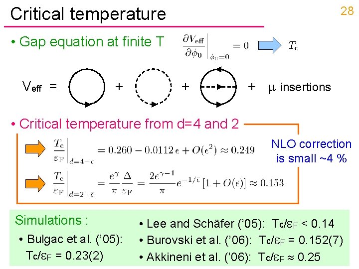 Critical temperature 28 • Gap equation at finite T Veff = + + +