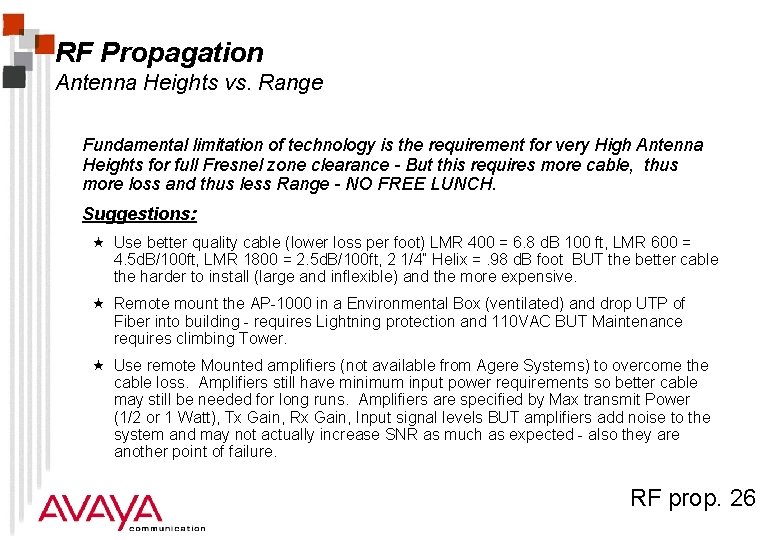RF Propagation Antenna Heights vs. Range Fundamental limitation of technology is the requirement for