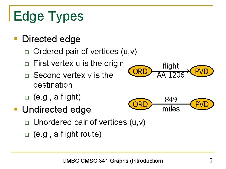 Edge Types § Directed edge q q Ordered pair of vertices (u, v) First