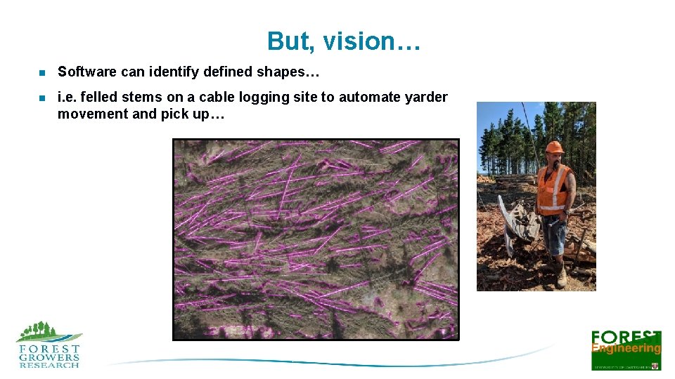But, vision… n Software can identify defined shapes… n i. e. felled stems on