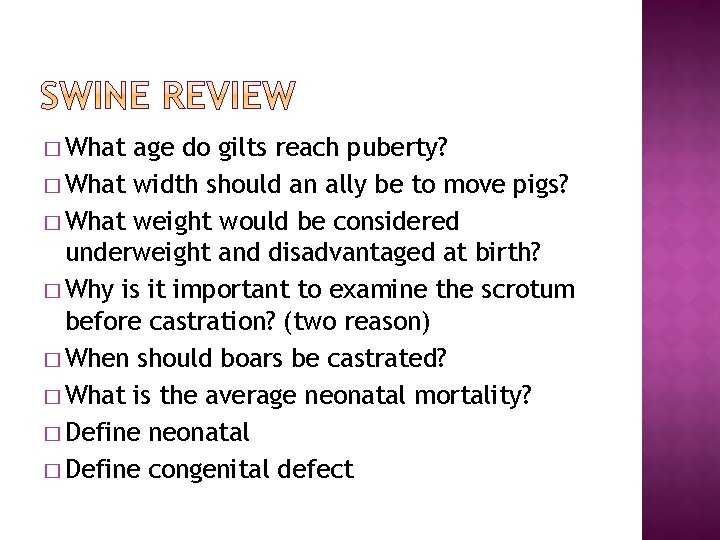 � What age do gilts reach puberty? � What width should an ally be