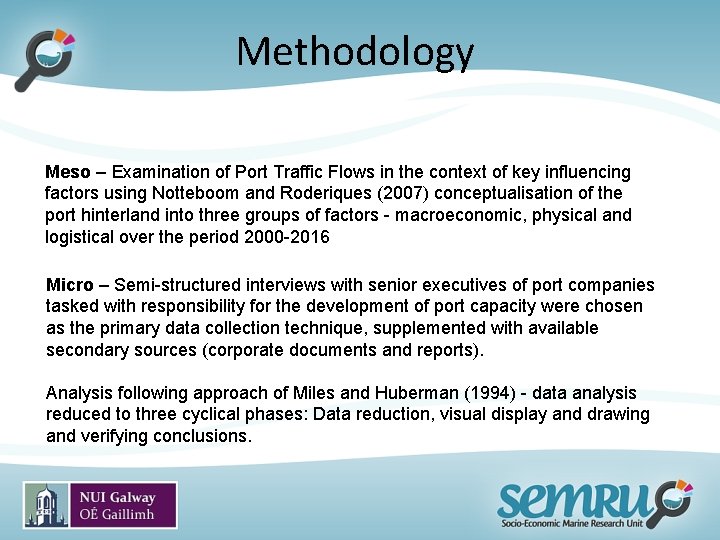 Methodology Meso – Examination of Port Traffic Flows in the context of key influencing