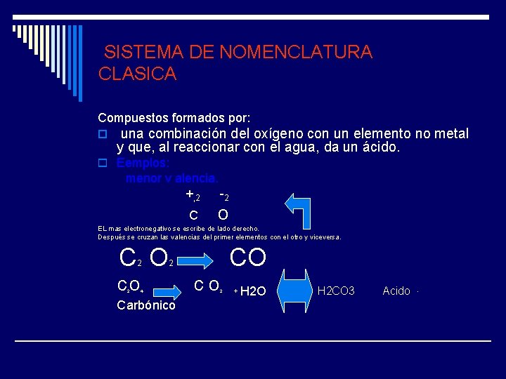 SISTEMA DE NOMENCLATURA CLASICA Compuestos formados por: o una combinación del oxígeno con un