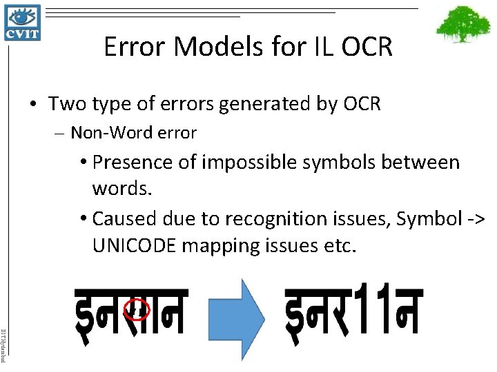 Error Models for IL OCR • Two type of errors generated by OCR –