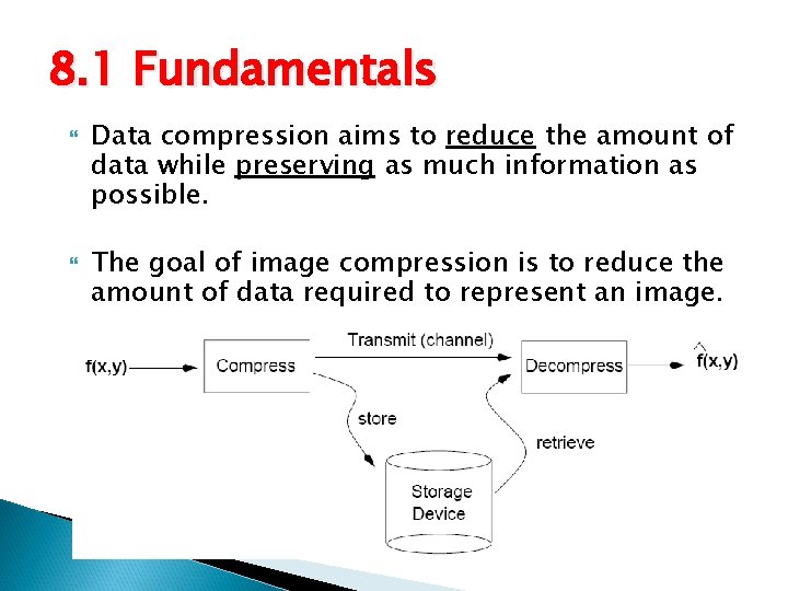 8. 1 Fundamentals Data compression aims to reduce the amount of data while preserving 8. 1 Fundamentals Data compression aims to reduce the amount of data while preserving