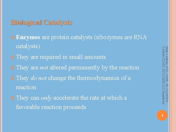 Biological Catalysts Enzymes are protein catalysts (ribozymes are RNA They are required in small