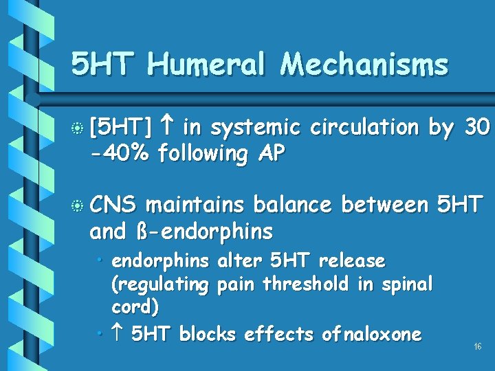 5 HT Humeral Mechanisms b [5 HT] in systemic circulation by 30 -40% following