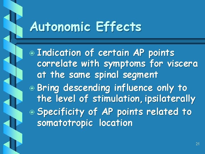 Autonomic Effects b Indication of certain AP points correlate with symptoms for viscera at