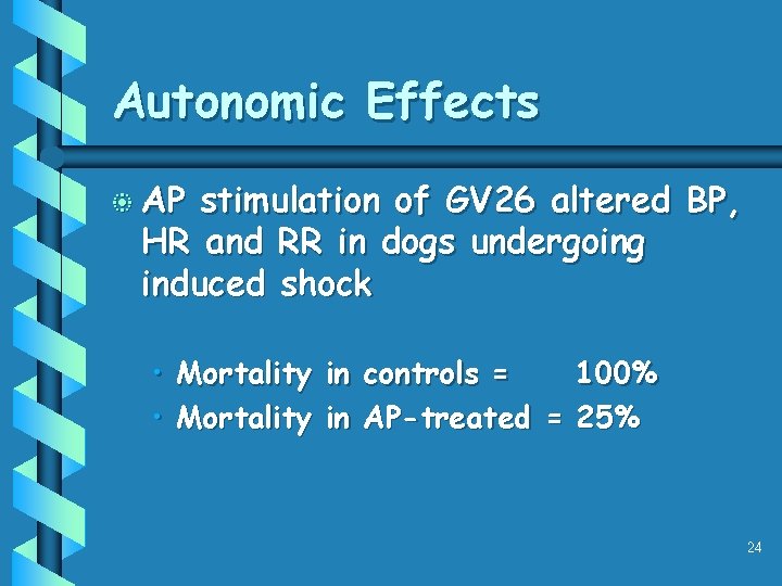 Autonomic Effects b AP stimulation of GV 26 altered BP, HR and RR in