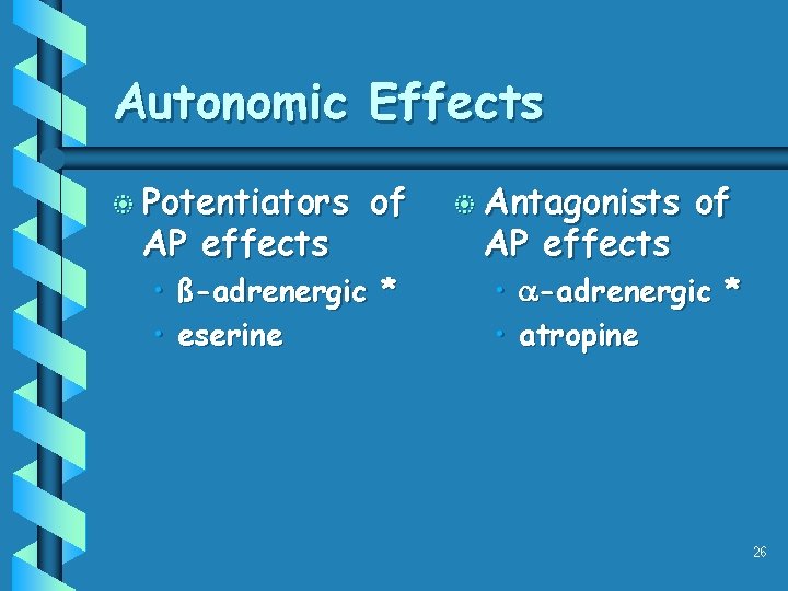 Autonomic Effects b Potentiators AP effects • • of ß-adrenergic * eserine b Antagonists