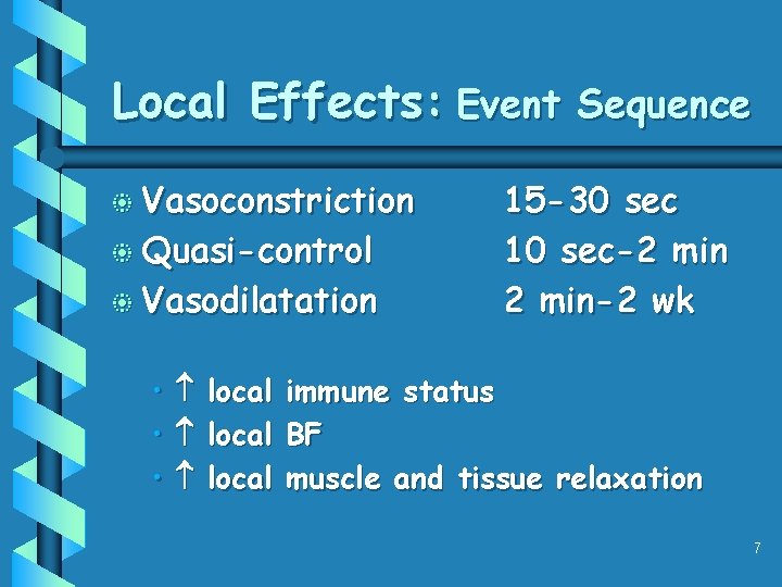 Local Effects: Event Sequence b Vasoconstriction b Quasi-control b Vasodilatation 15 -30 sec 10