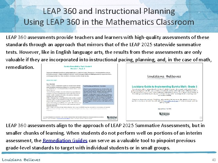 LEAP 360 and Instructional Planning Using LEAP 360 in the Mathematics Classroom LEAP 360