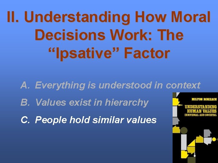II. Understanding How Moral Decisions Work: The “Ipsative” Factor A. Everything is understood in