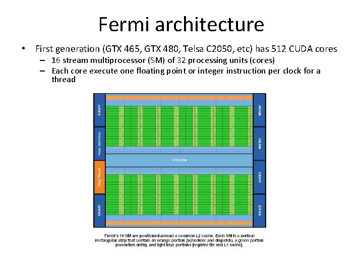 Fermi architecture • First generation (GTX 465, GTX 480, Telsa C 2050, etc) has