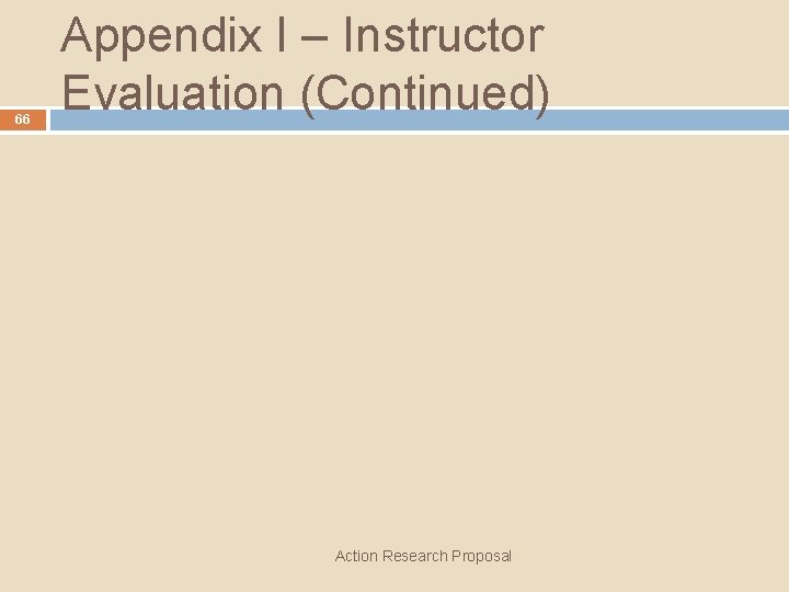 66 Appendix I – Instructor Evaluation (Continued) Action Research Proposal 
