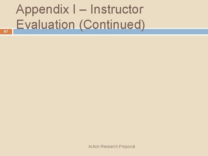 67 Appendix I – Instructor Evaluation (Continued) Action Research Proposal 