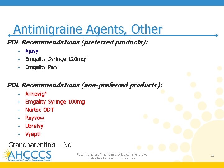 Antimigraine Agents, Other PDL Recommendations (preferred products): Ajovy • Emgality Syringe 120 mg* •