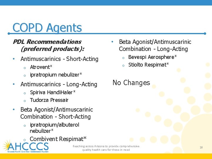 COPD Agents PDL Recommendations (preferred products): • Antimuscarinics - Short-Acting Atrovent* o ipratropium nebulizer*