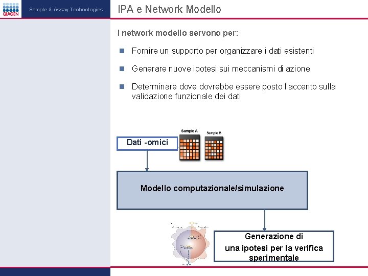 Sample & Assay Technologies IPA e Network Modello I network modello servono per: Fornire Sample & Assay Technologies IPA e Network Modello I network modello servono per: Fornire