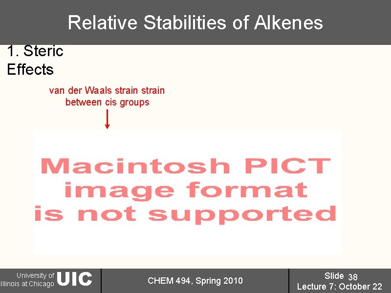 Relative Stabilities of Alkenes 1. Steric Effects van der Waals strain between cis groups