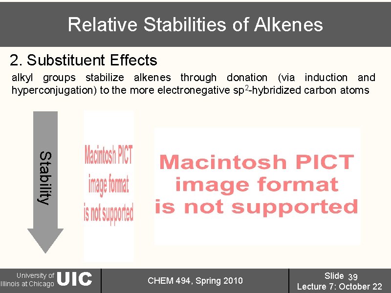 Relative Stabilities of Alkenes 2. Substituent Effects alkyl groups stabilize alkenes through donation (via