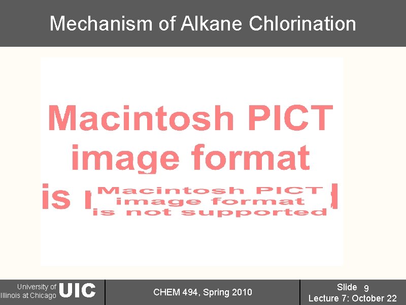 Mechanism of Alkane Chlorination University of Illinois at Chicago UIC CHEM 494, Spring 2010