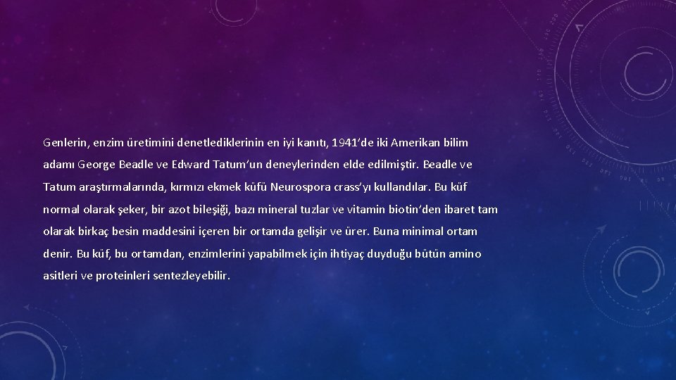 Genlerin, enzim u retimini denetlediklerinin en iyi kanıtı, 1941’de iki Amerikan bilim adamı George