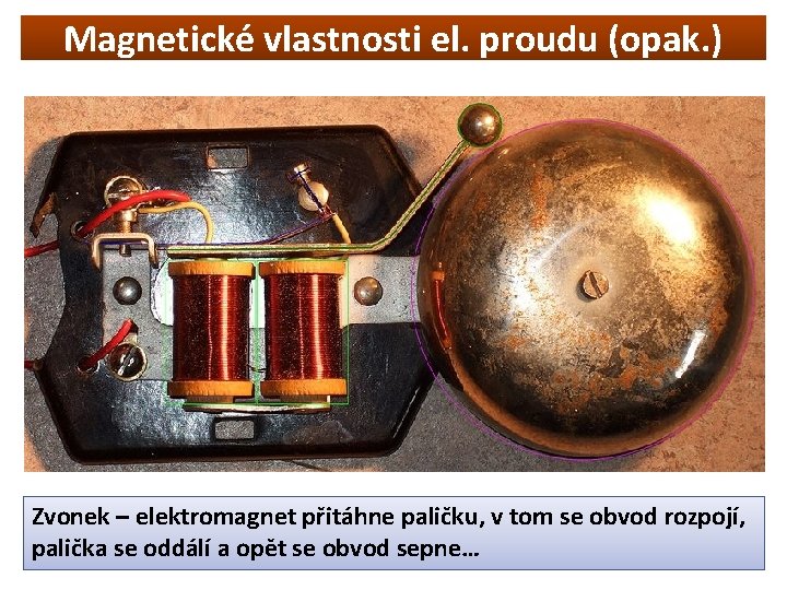 Magnetické vlastnosti el. proudu (opak. ) Zvonek – elektromagnet přitáhne paličku, v tom se