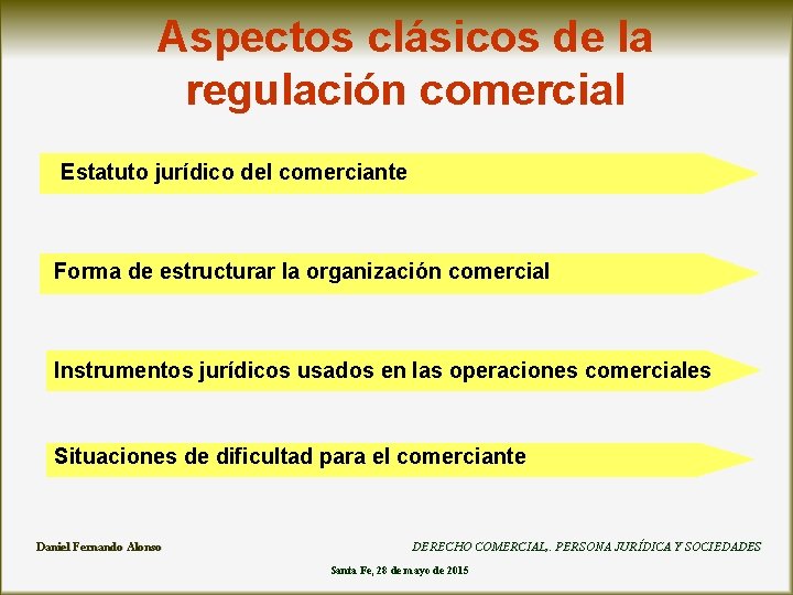 Aspectos clásicos de la regulación comercial Estatuto jurídico del comerciante Forma de estructurar la