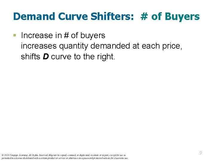 Demand Curve Shifters: # of Buyers § Increase in # of buyers increases quantity