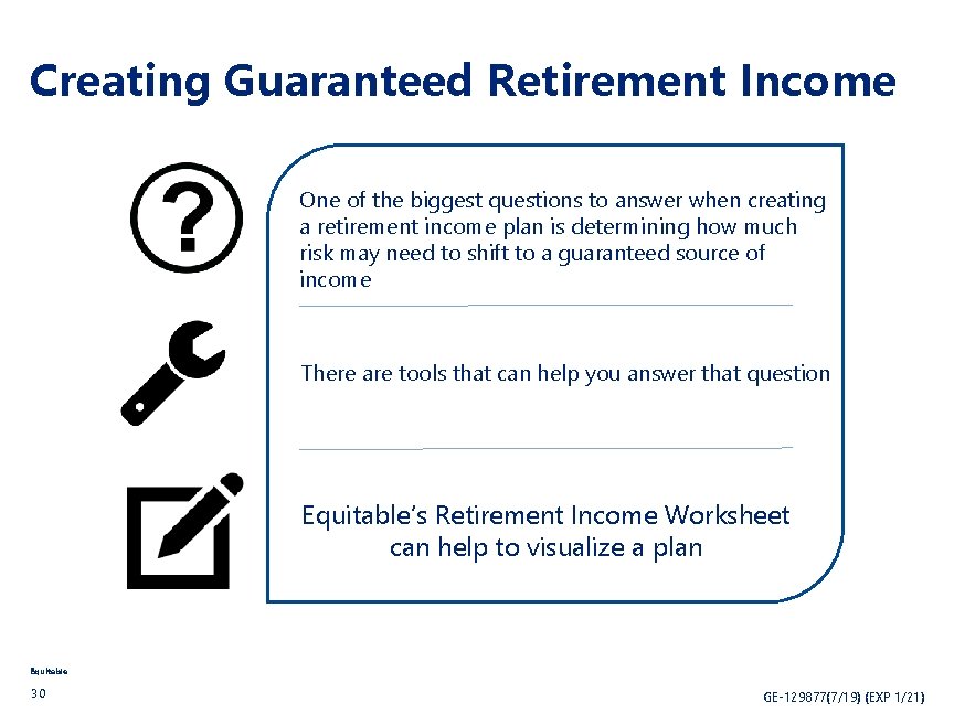 Creating Guaranteed Retirement Income One of the biggest questions to answer when creating a