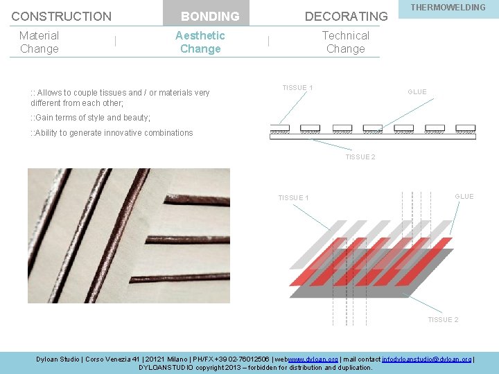 CONSTRUCTION BONDING DECORATING Material Change | Aesthetic Change : : Allows to couple tissues