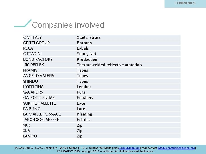 BOND-IN PARIS COMPANIES AZIENDE Companies involved CIM ITALY GRITTI GROUP RECA CITTADINI BOND FACTORY