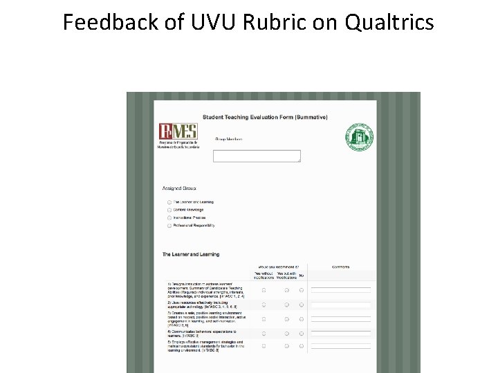 Feedback of UVU Rubric on Qualtrics 