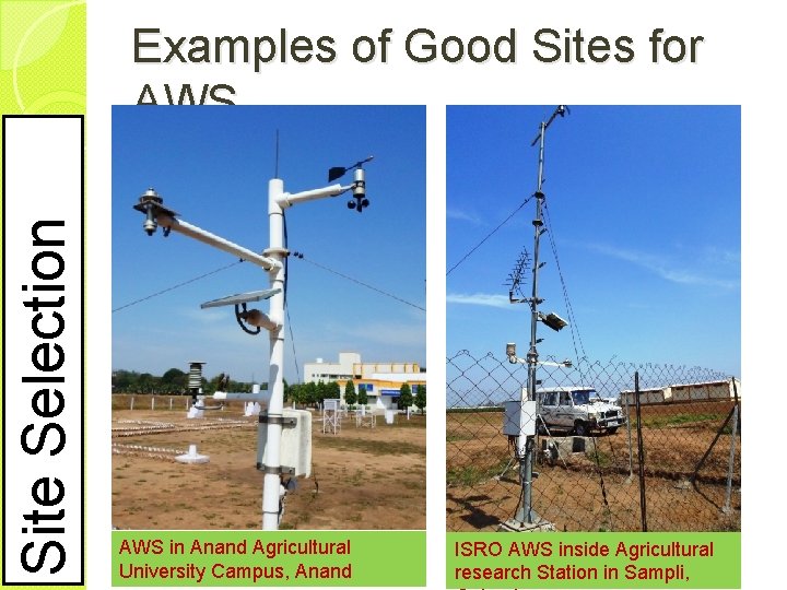 Site Selection Examples of Good Sites for AWS in Anand Agricultural University Campus, Anand