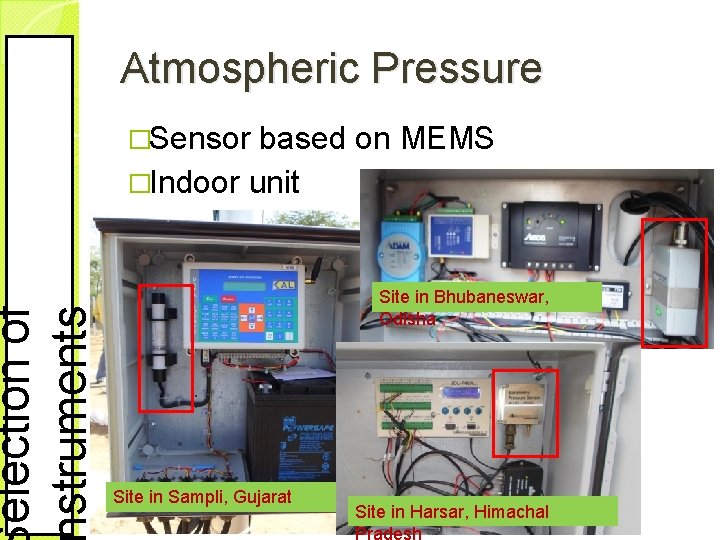 election of struments Atmospheric Pressure �Sensor based on MEMS �Indoor unit Site in Bhubaneswar,