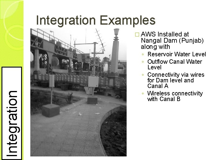 Integration Examples Installed at Nangal Dam (Punjab) along with Integration � AWS ◦ Reservoir