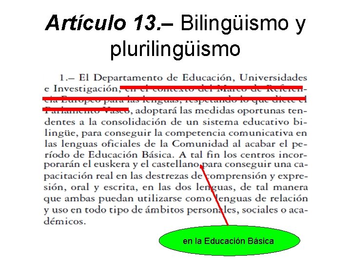 Artículo 13. – Bilingüismo y plurilingüismo en la Educación Básica 