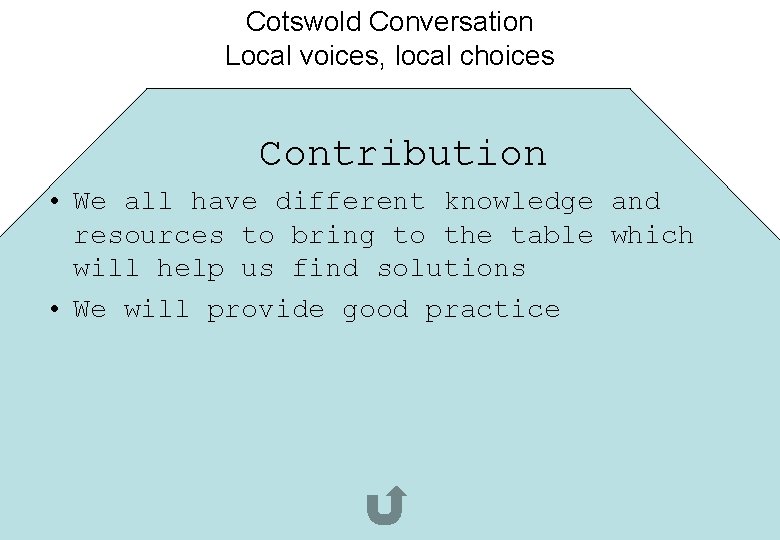 Cotswold Conversation Local voices, local choices Contribution Capacity different building • We all have