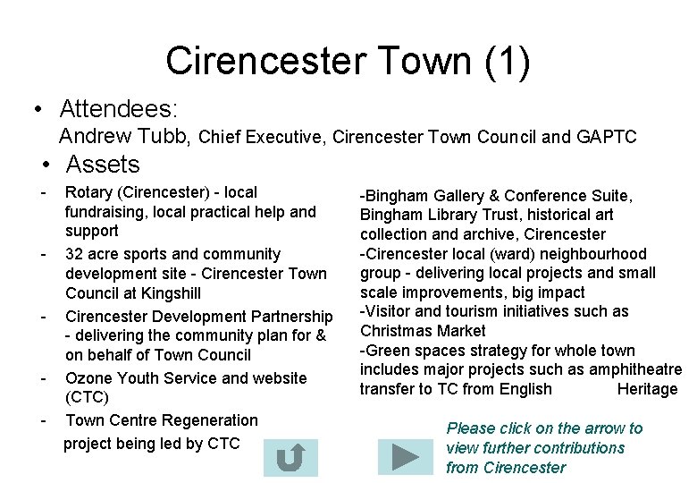 Cirencester Town (1) • Attendees: Andrew Tubb, Chief Executive, Cirencester Town Council and GAPTC