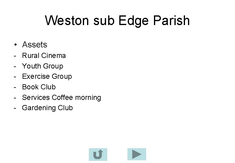 Weston sub Edge Parish • Assets - Rural Cinema Youth Group Exercise Group Book