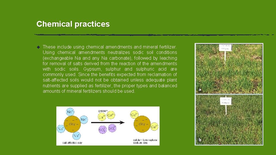 Chemical practices u These include using chemical amendments and mineral fertilizer. Using chemical amendments Chemical practices u These include using chemical amendments and mineral fertilizer. Using chemical amendments